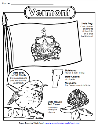 Vermont Worksheets - State Symbols