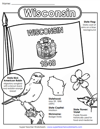 Wisconsin Worksheets - State Symbols