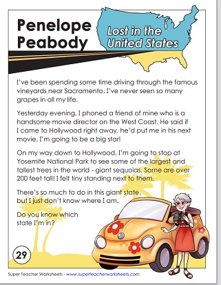 Penelope Peabody Lost in the 50 States California Worksheet