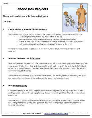 Stone Fox - Book Unit Printable Worksheets Stone Fox - Book Unit Printable Worksheets
