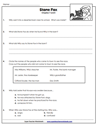 Literacy Unit Worksheets (Stone Fox) Literacy Unit Worksheets (Stone Fox)