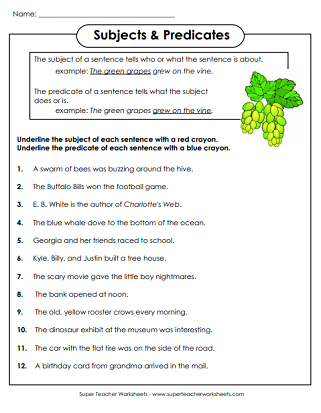 subject and predicate worksheets