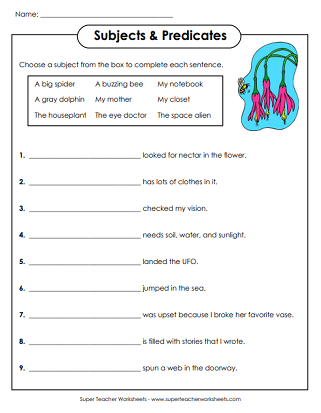 Subject and Predicate Worksheets