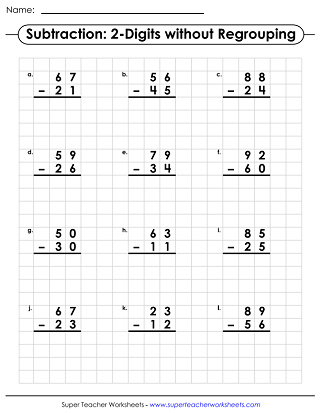 Subtraction Worksheets (No Regrouping)