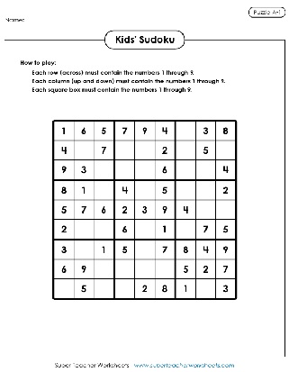 Easy Printable Sudoku Puzzle for Kids and Beginners Worksheet A1