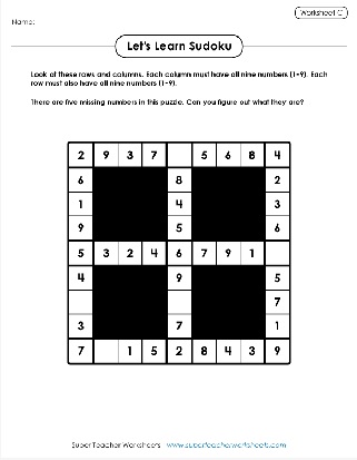 Lets Learn Sudoku C Kids Puzzle Worksheet