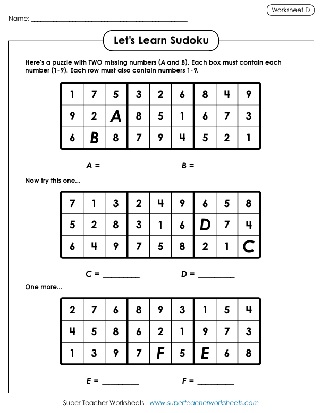 Sudoku Practice Finding Multiple Missing Numbers in Three by Three Boxes and Rows Worksheet