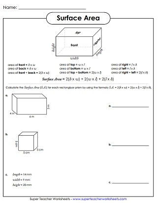 Surface Area Worksheets