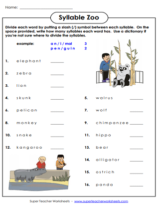 Syllable Worksheets : Breaking words into Syllables