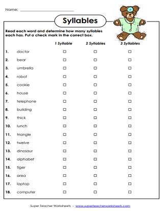 Printable Syllable Worksheets