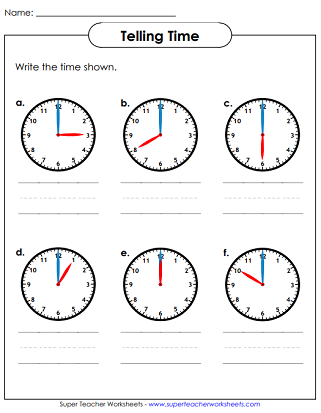 Telling Time Worksheet (Hours)