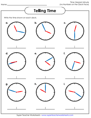 Time Worksheets - Nearest Minute (Printable)