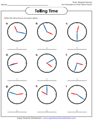 worksheets time to the nearest minute