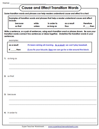 Transition Words - Worksheets