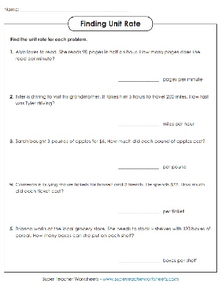 Unit Rate Worksheets