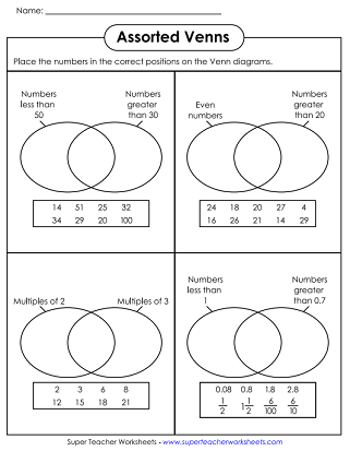 venn diagrams math worksheets