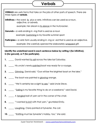 Mixed Verbals Worksheet