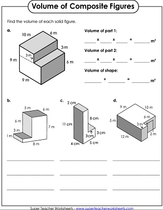 Volume of Composite Figures Worksheet