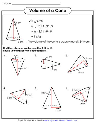Volume of a Cone Worksheets