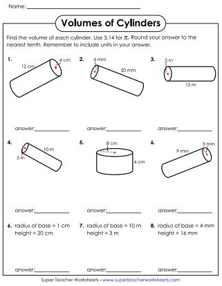 Volume Worksheets - Cylinders