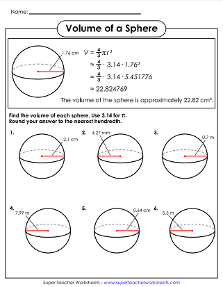 Volume of Spheres Worksheets