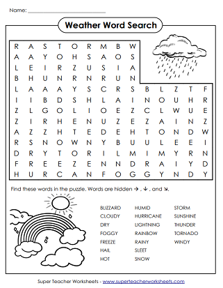 Weather Worksheets - Word Search Puzzle