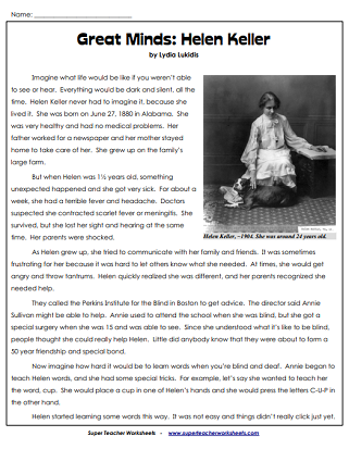 Women's History (Helen Keller) Worksheets