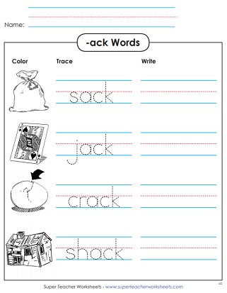 Trace and Write -ack Word Family