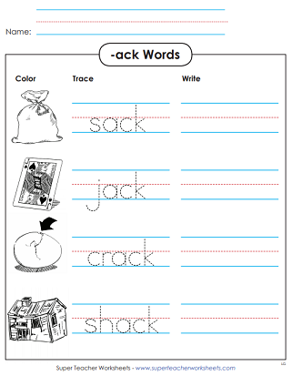 Trace and Write -ack Word Family Trace and Write -ack Word Family
