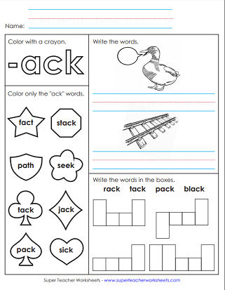 Word Family Activities (-ack Words)