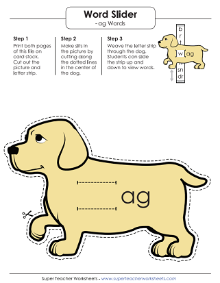 Word Slider Word Families (-ag)