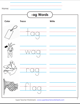 -ag Word Family Trace/Write