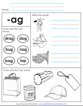 Color and Write Word Families (-ag)