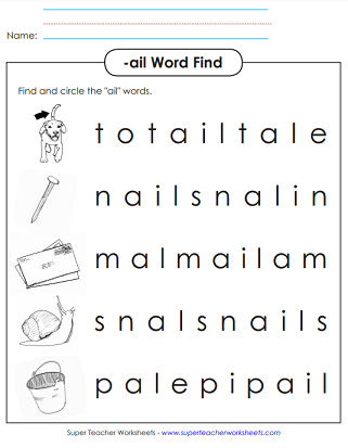 Word Find/Hunt - Word Families (-ail)