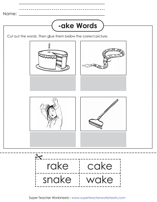 Cut and Glue Worksheet (-ake Word Family)