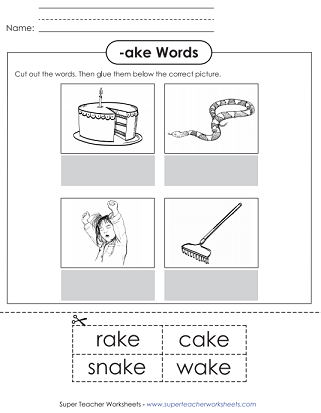 Cut and Glue Worksheet (-ake Word Family) Cut and Glue Worksheet (-ake Word Family)