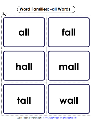 Word Family Flashcards (-all)