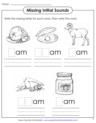 Printable Words Family Worksheets (-am)