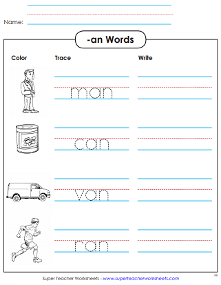 Trace and Write Worksheets - Word Families