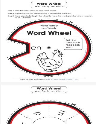 Word Family Unit -en Words Printable Word Wheel Activity Worksheet 