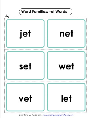 Word Family Unit -et Words Printable Flashcards Worksheet 