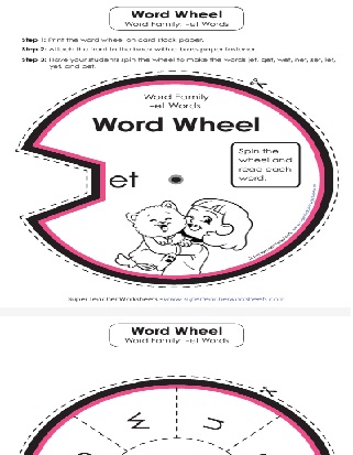 Word Family Unit -et Words Printable Word Wheel Activity Worksheet