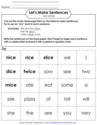 Word Family Activities -ice words