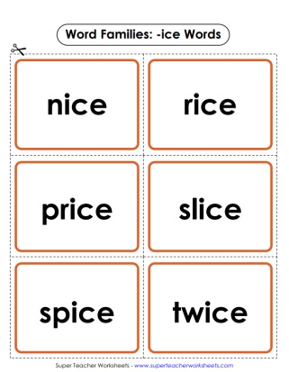 Word Family Worksheets - ice