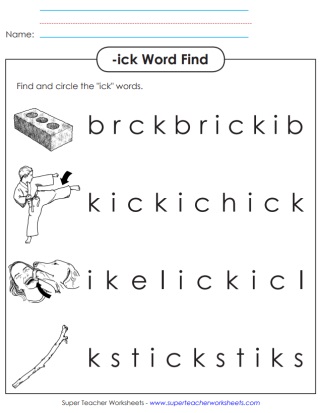 Worksheet -ick Words