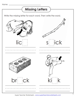 Missing Letter Worksheet -ick