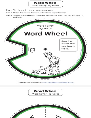 Word Family Unit -ig Words Printable Word Wheel Activity Worksheet