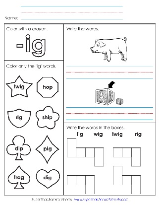 Word Family Unit -ig Words Printable Worksheet 