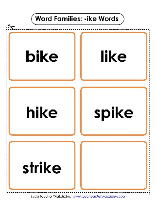 Word Family Unit -ike Words Printable Flashcards Activity Worksheet