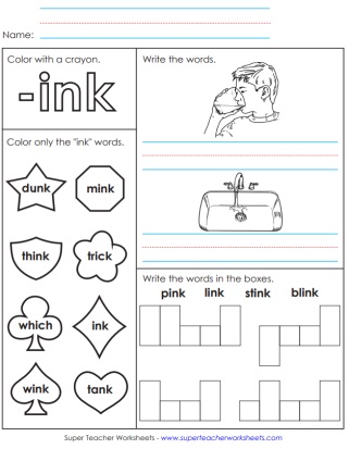 Word Family Worksheets - ink